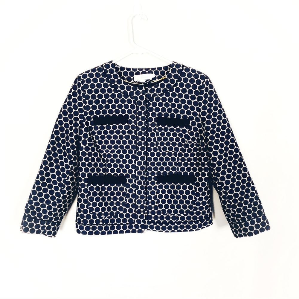 Boden Polka Dot Circles Navy Ivory Blazer 10